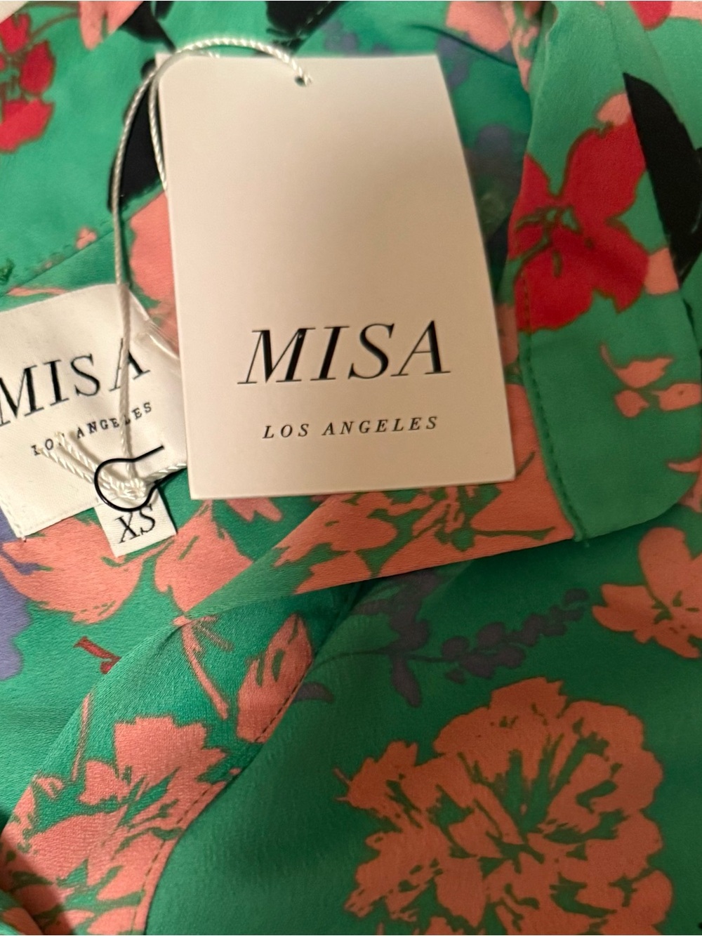 Misa Los Angeles Esmee Dress Green Floral Tie-Waist Maxi Dress Sz XS - Picture 8 of 11